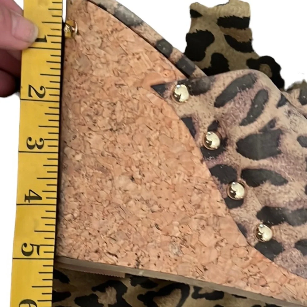 Micheal Kors size 10 leopard print platform wedge cork heel genuine leather